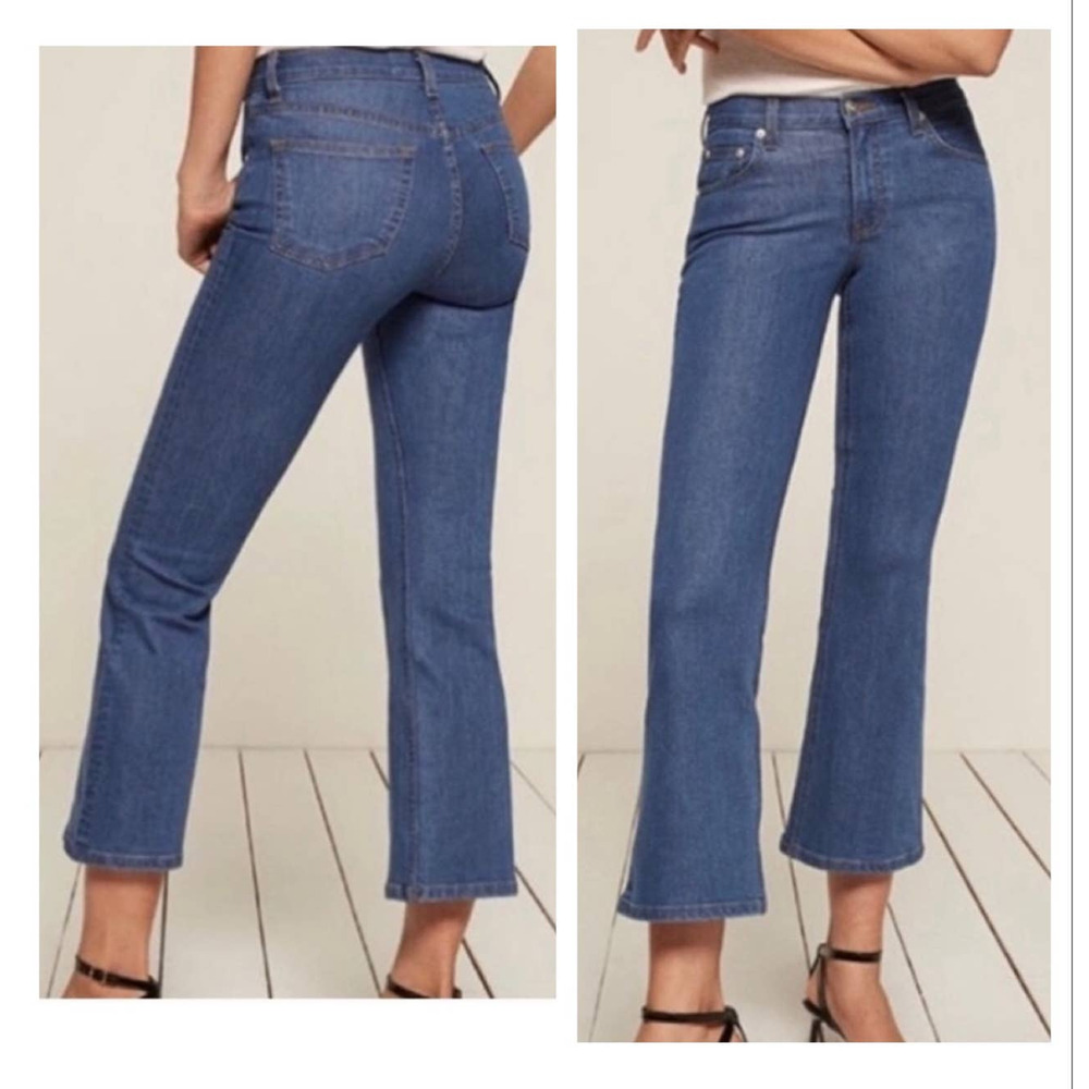 Reformation Flare Leg High Rise Cropped PJ Jeans in True Blue Wash Women Size 26